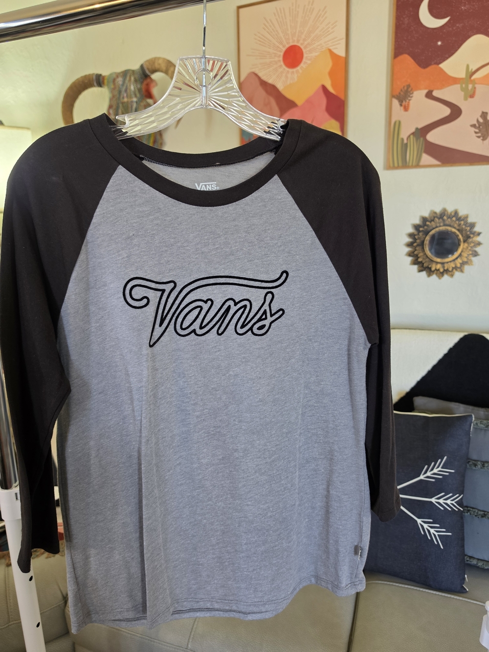 Vans Gray Tee with Black Trim and Script Logo